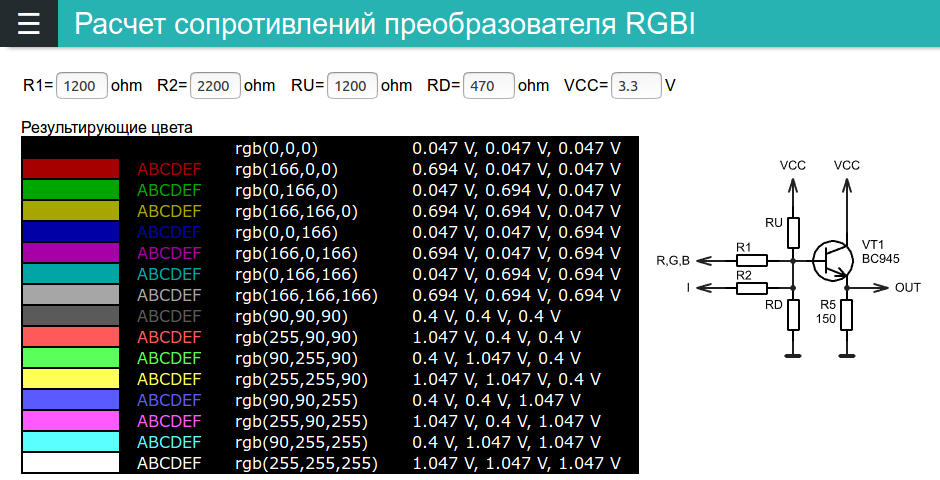 Расчет резистора  для светодиода. онлайн калькулятор