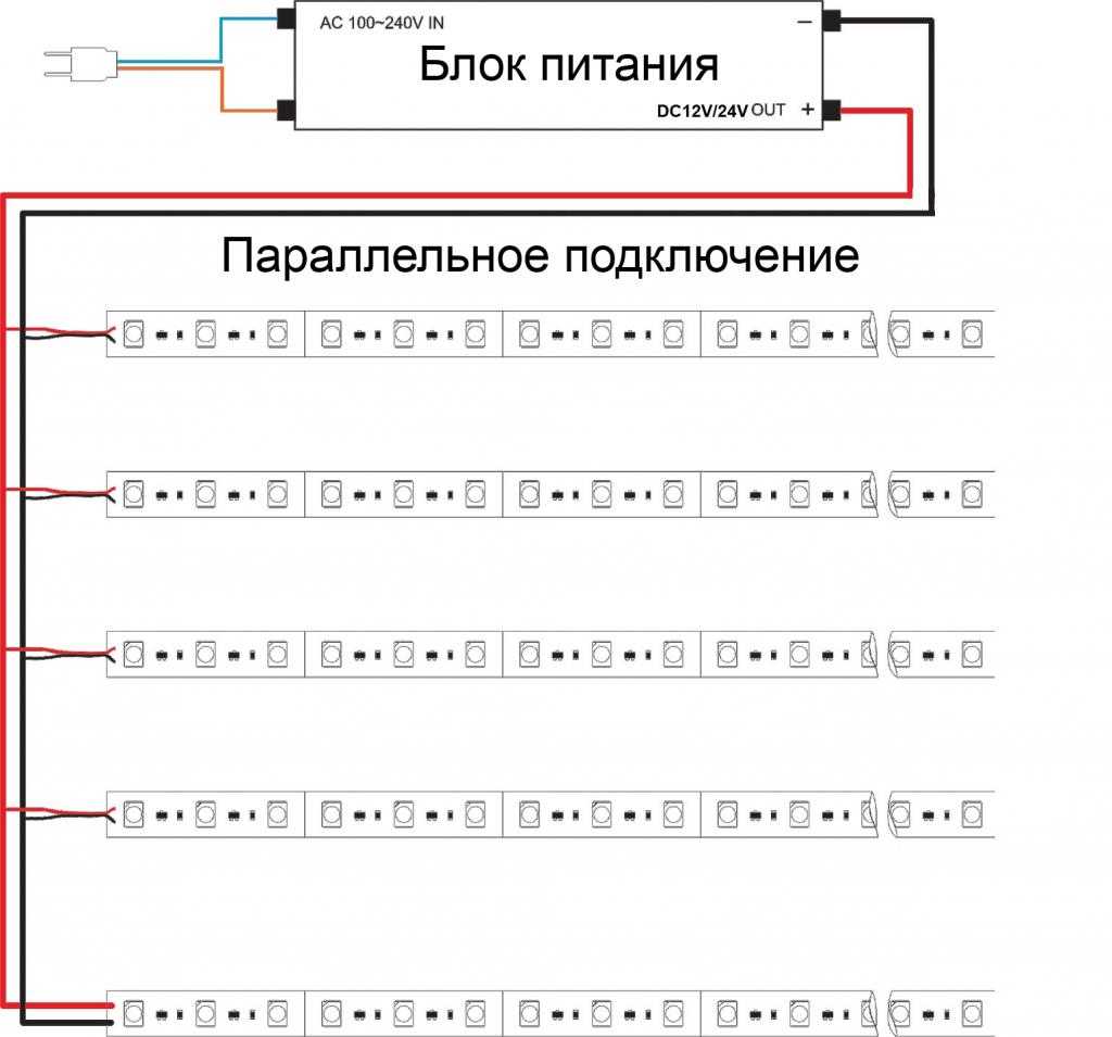 Схема подключения светодиодной ленты к 220 вольт