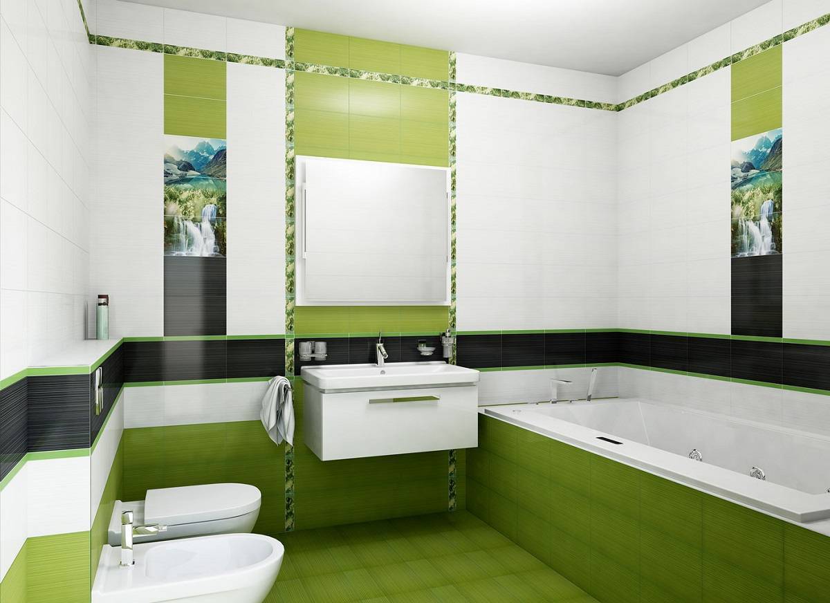 Зелёная плитка для оформления ванной комнаты