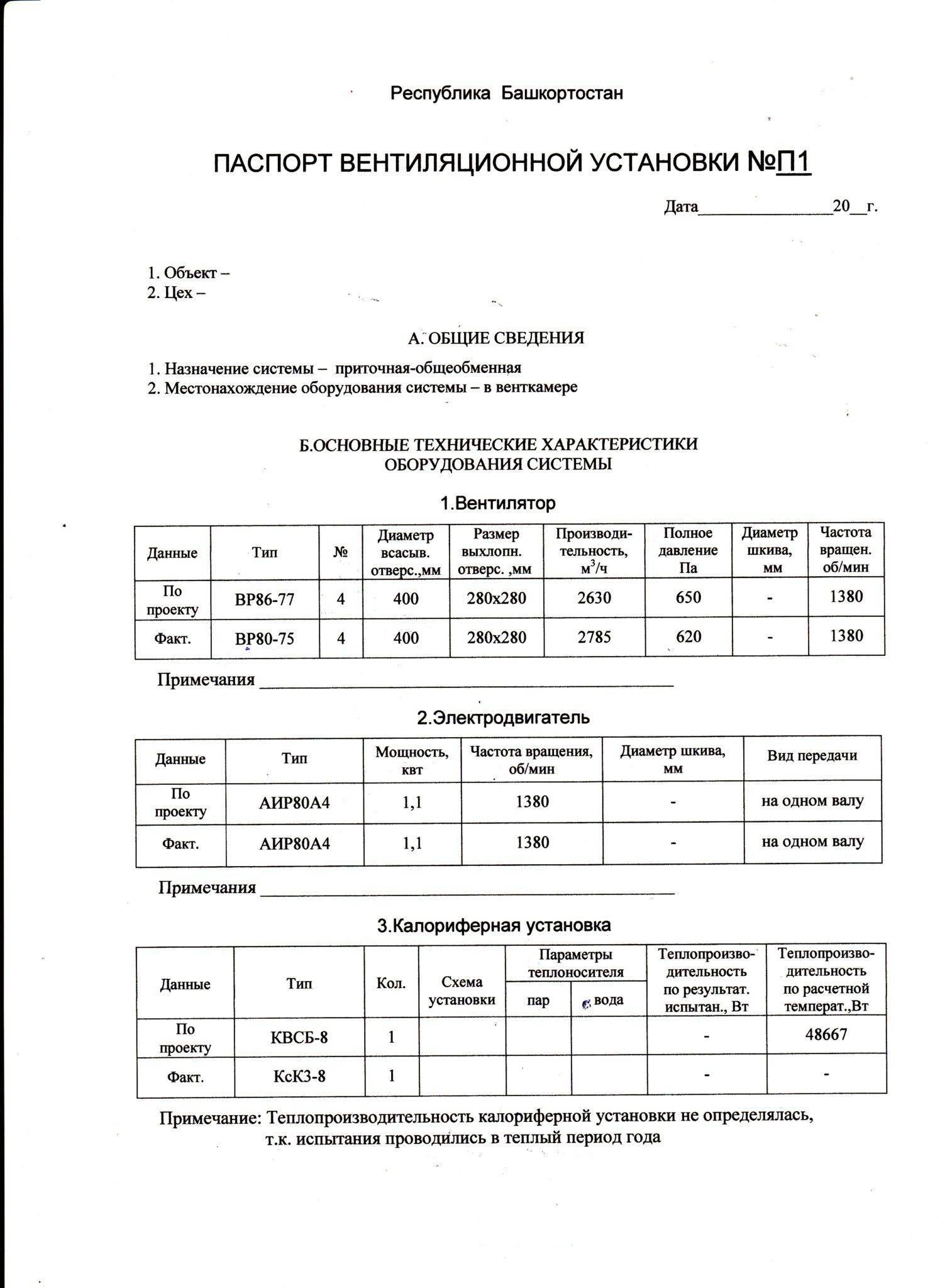 Паспорт вентиляционной системы: нужен ли, как сделать, образец заполнения по снип