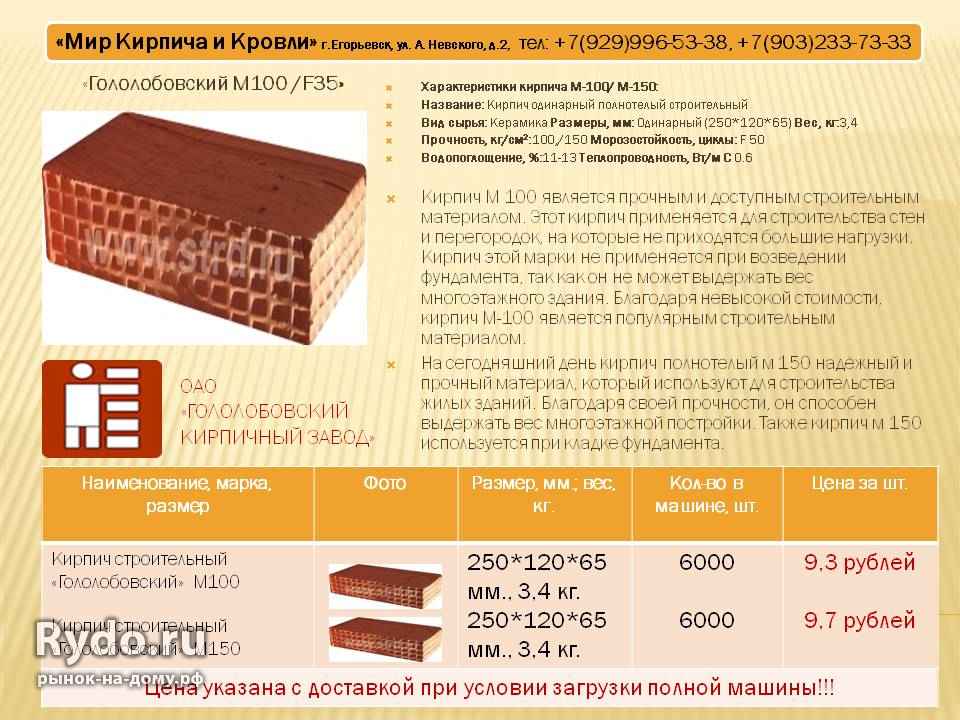 Вес кирпича пустотелого, размеры и теплопроводность.