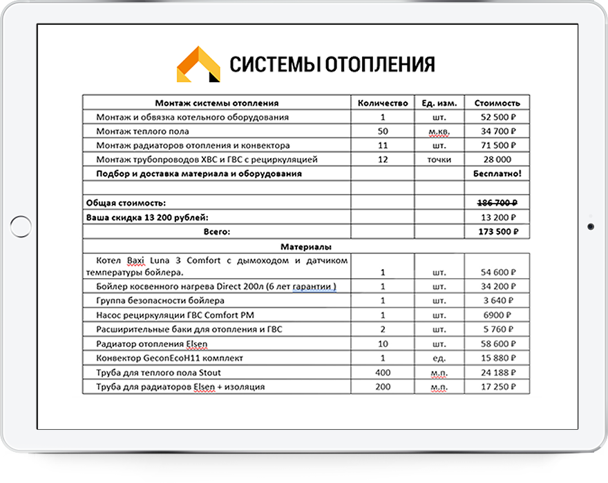 Прайс лист на отопление