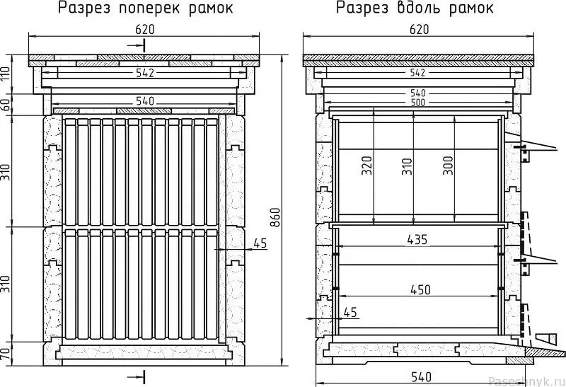 Улей лежак на 24 рамки чертеж размеры из фанеры