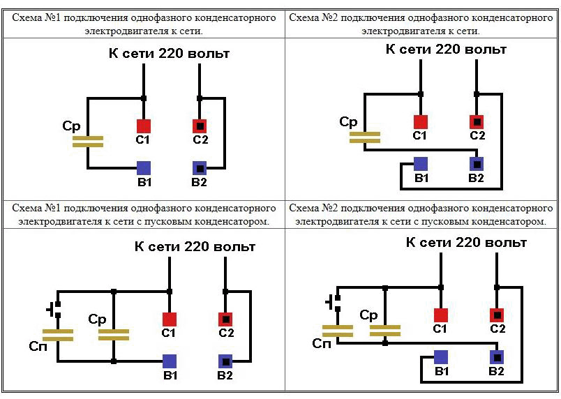 Запуск однофазного двигателя через конденсатор схема подключения