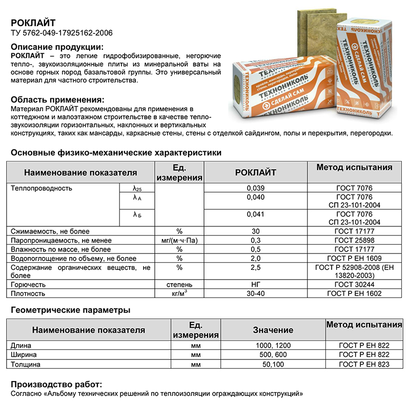 Утеплитель роклайт технониколь технические характеристикиутепление дома