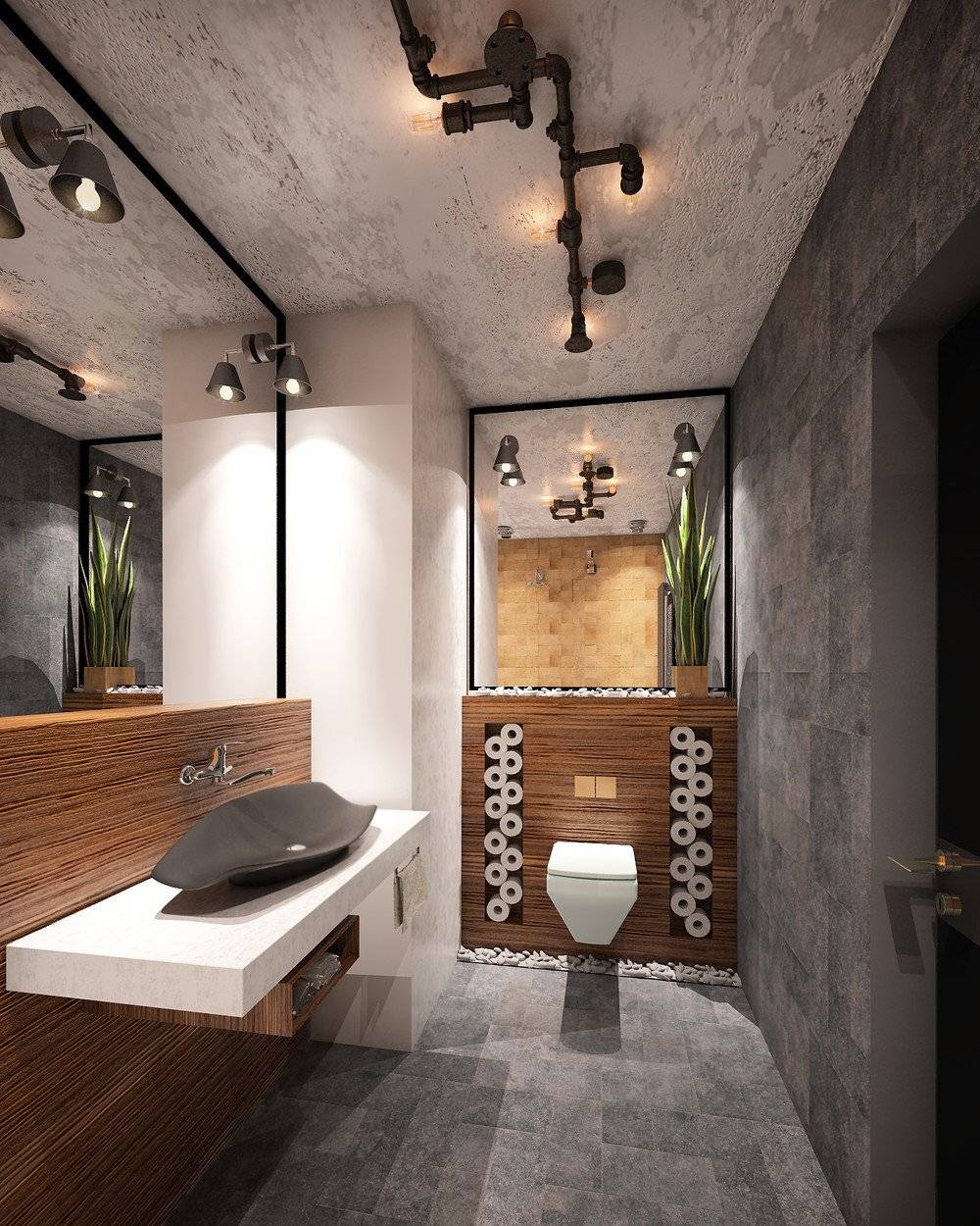 Туалет в стиле лофт: фото интерьера совмещенного и раздельного санузла