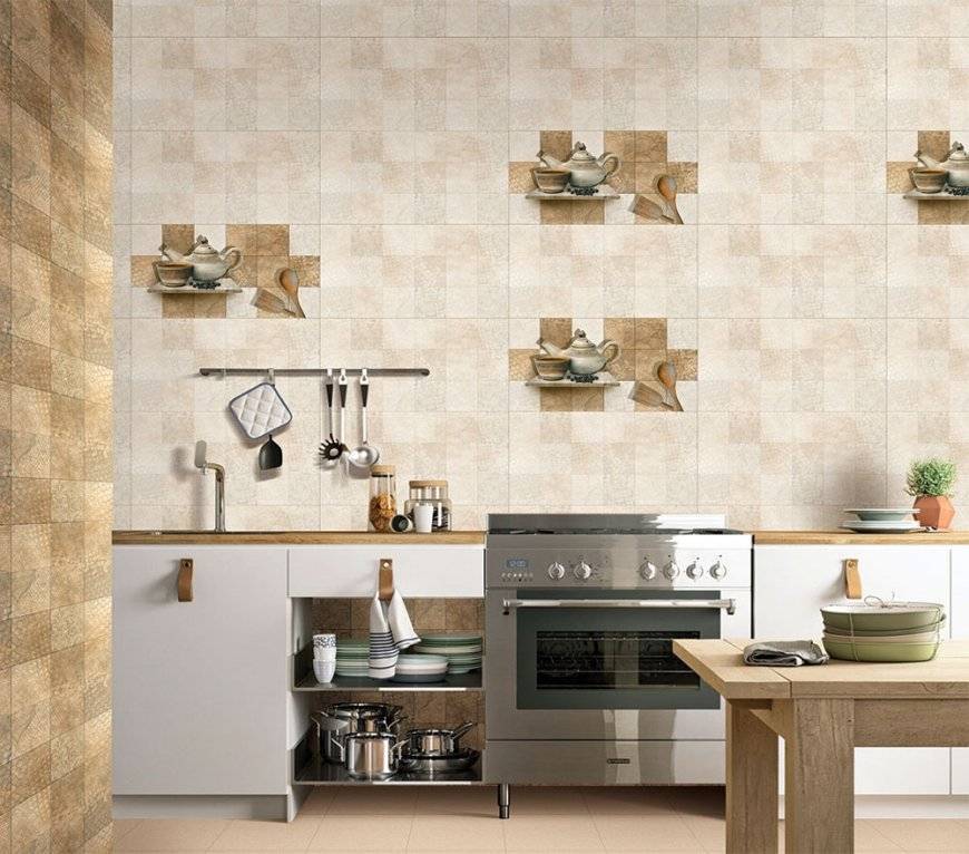 Кафель на кухню на пол и стену, дизайн и цвет маленькой плитки 
 - 24 фото
