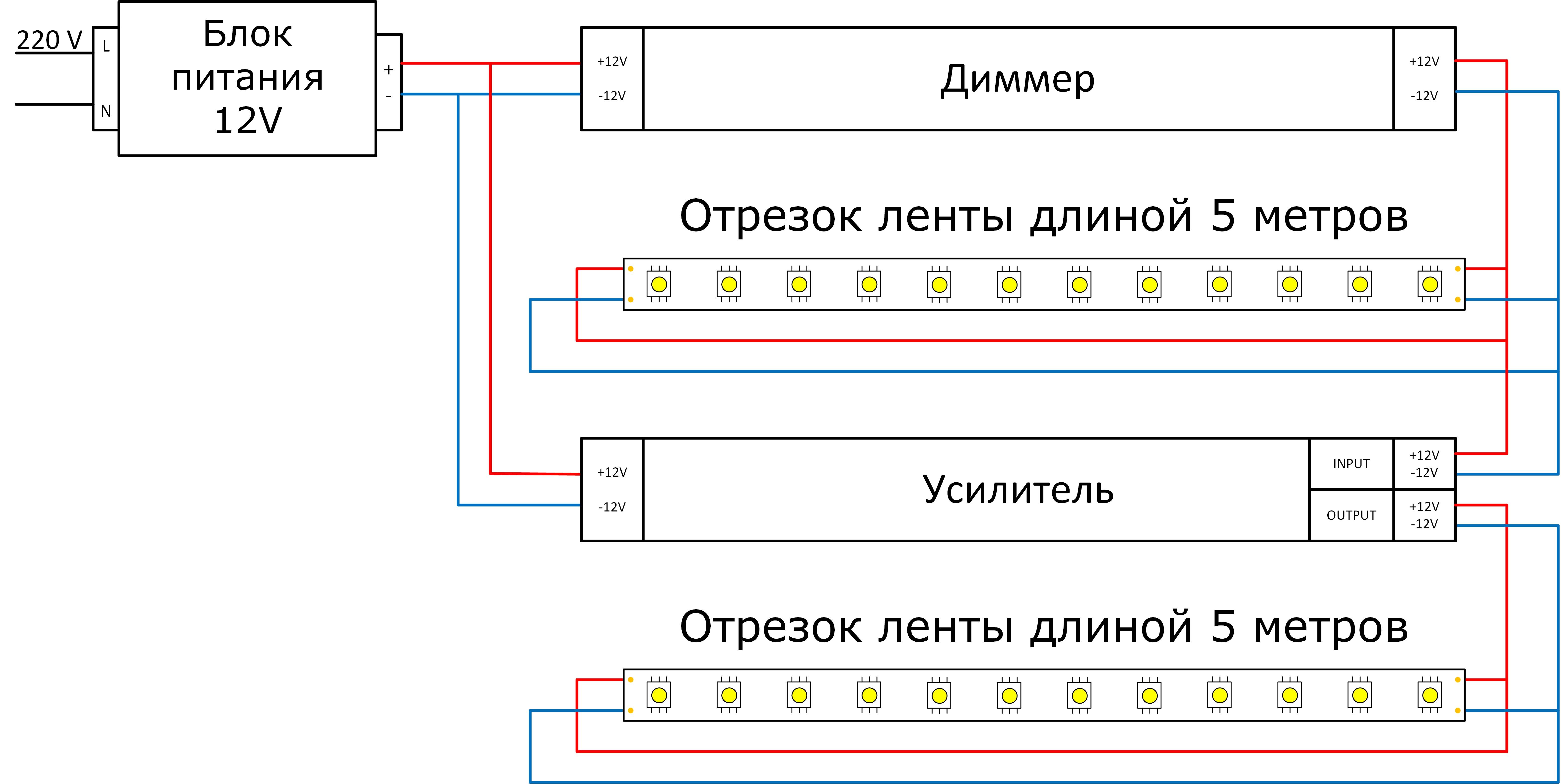 Схема подключения диодной подсветки через выключатель