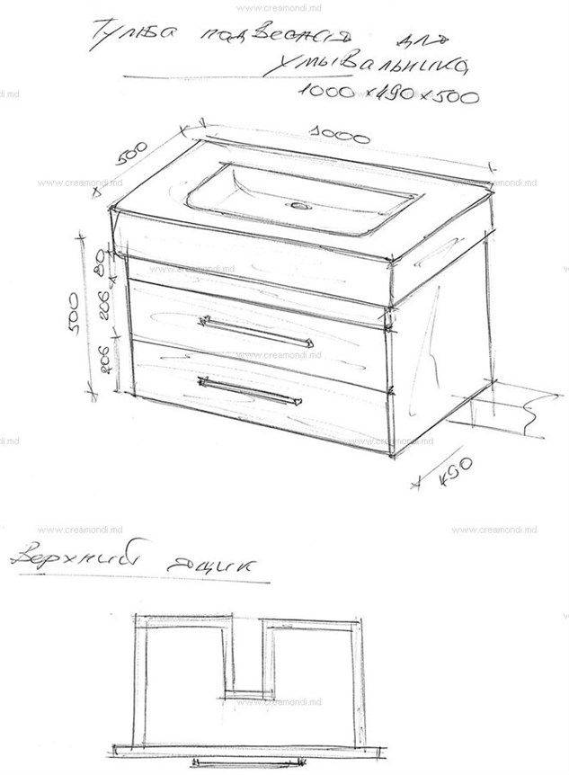 Чертеж тумбы под раковину в ванную