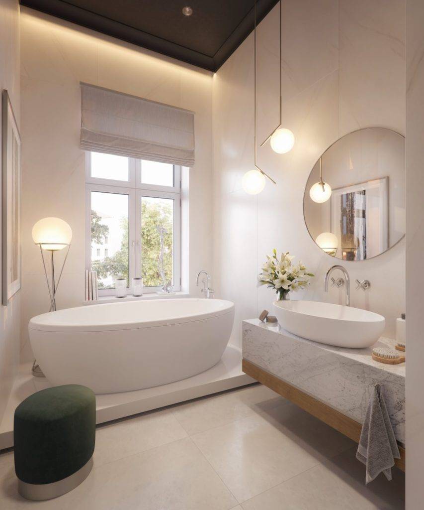 отдельно стоящая ванна дизайн ванной комнаты