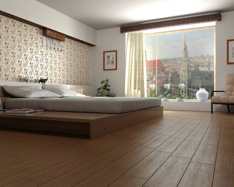 Керамическая плитка в качестве напольного покрытия в спальне