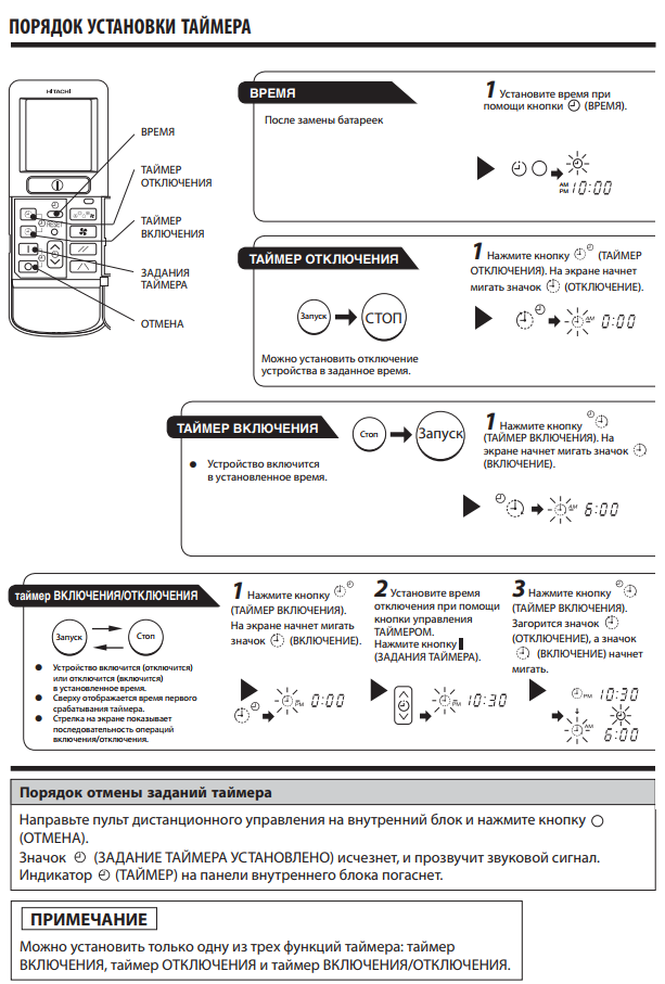 Пульт hitachi инструкция