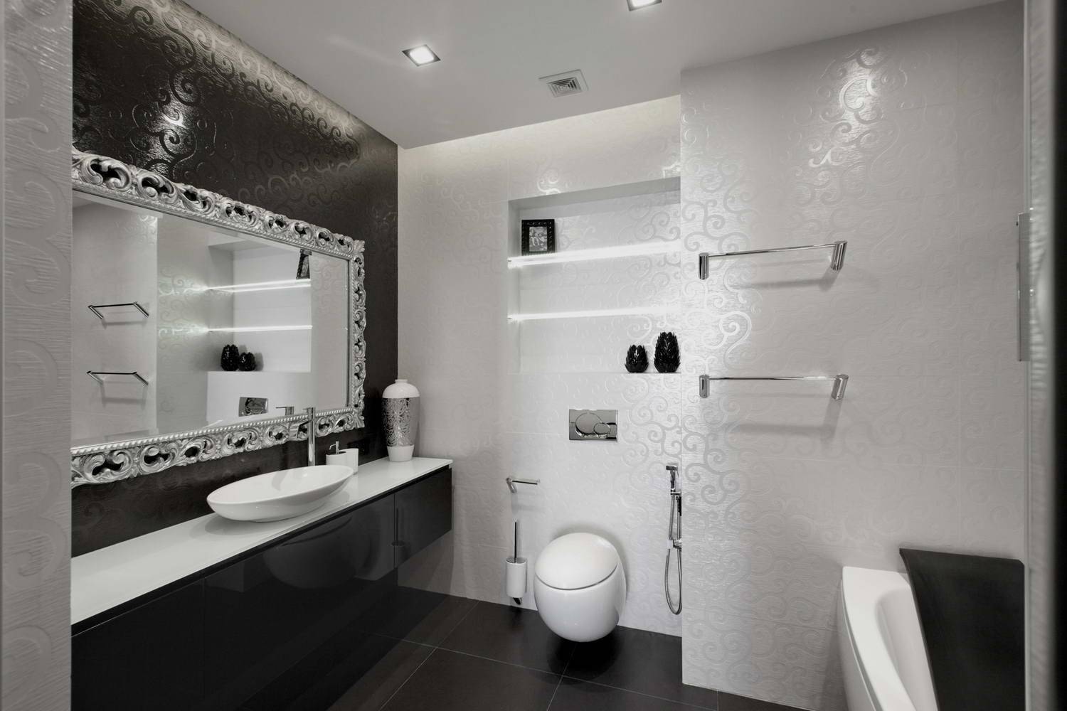 Дизайн черной ванной в квартире и частном доме (70 фото-идей)