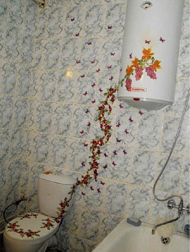Декор ванной комнаты плиткой своими руками, фото декупажа