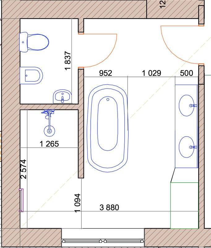 Стандартные размеры, а также планировка ванной комнаты и туалета
