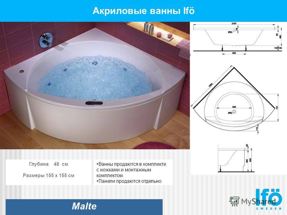Размеры ванн (стальных, акриловых, чугунных) всех форм