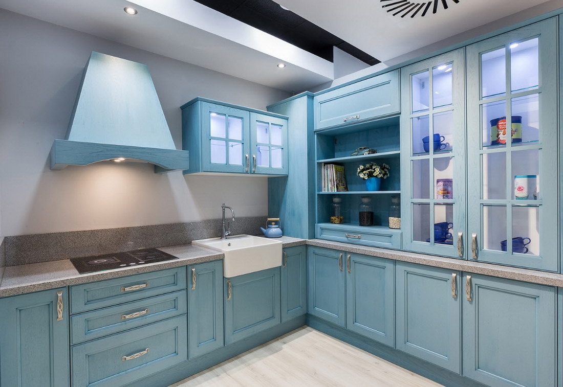 кухни в серо голубом цвете дизайн