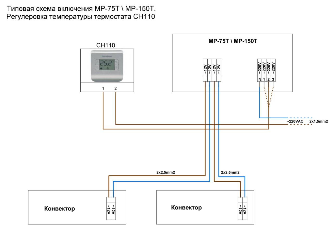 Схема подключения конвектора