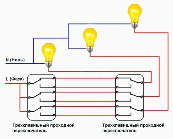 Схема подключения проходного выключателя с 3х мест: особенности монтажа, видео