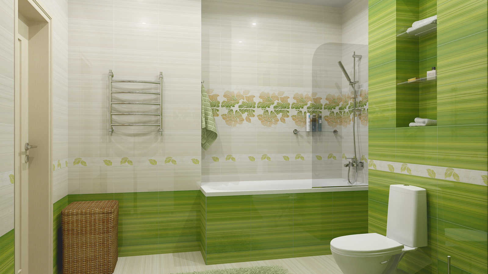 Как выглядит зеленая плитка в интерьере ванной комнаты