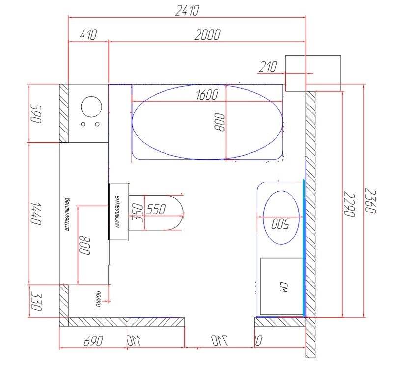 Проекты санузлов и ванных комнат с размерами