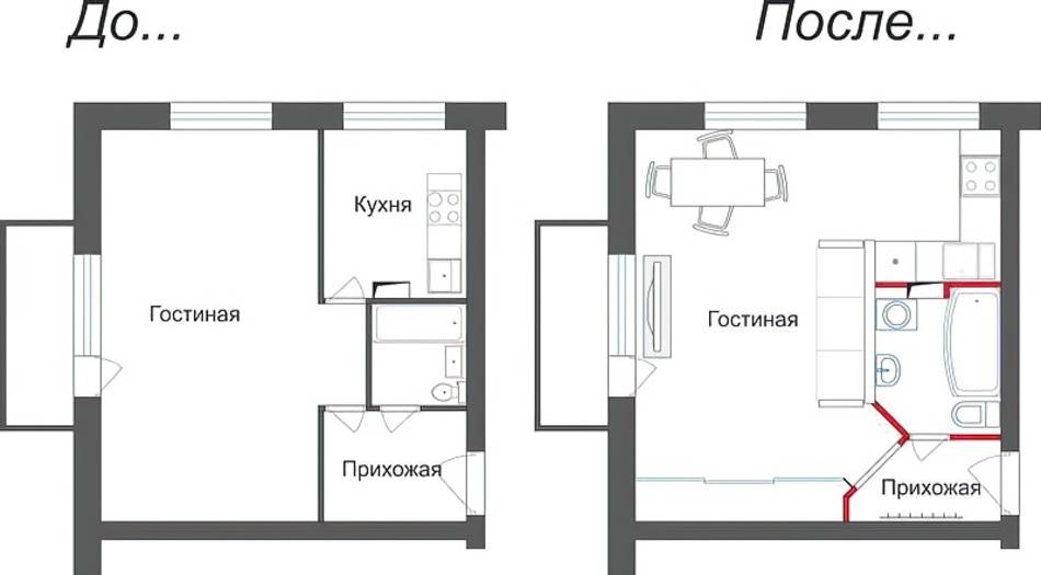 Перепланировка хрущевки: реальные фото в интерьере и схемы