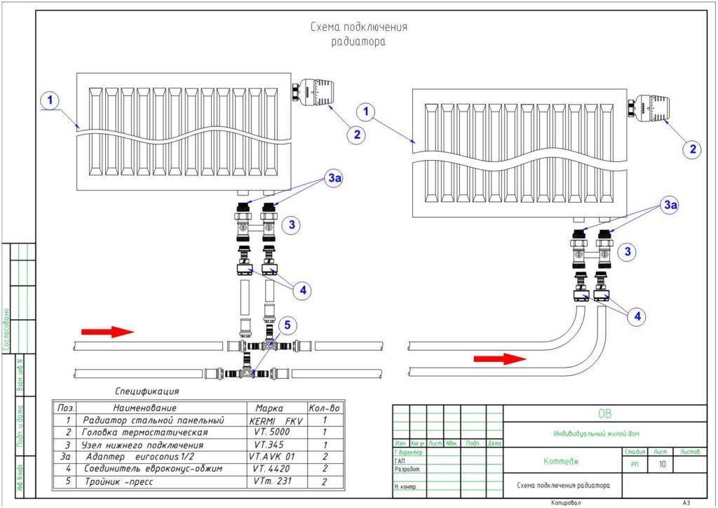 Нижнее подключение радиаторов отопления схема