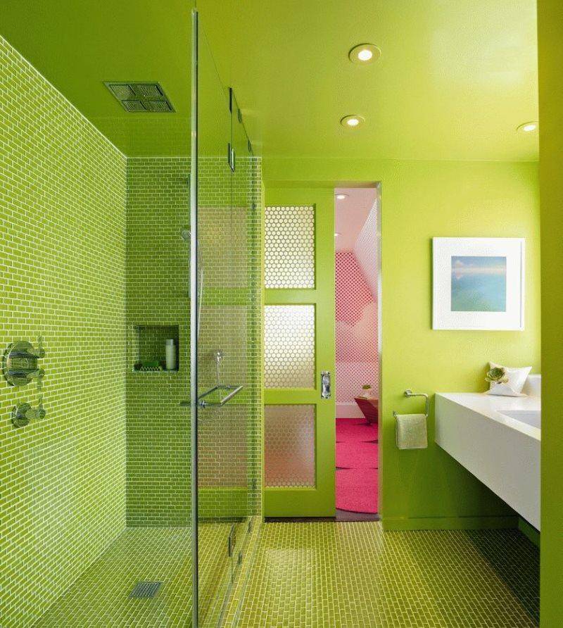 Плитка в душевую комнату дизайн. Яркие Ванные комнаты. Яркий интерьер ванной комнаты. Салатовая ванная комната. Зеленванна комната.