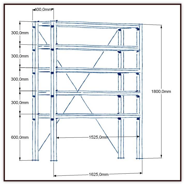 Чертеж стеллажа из профильной трубы