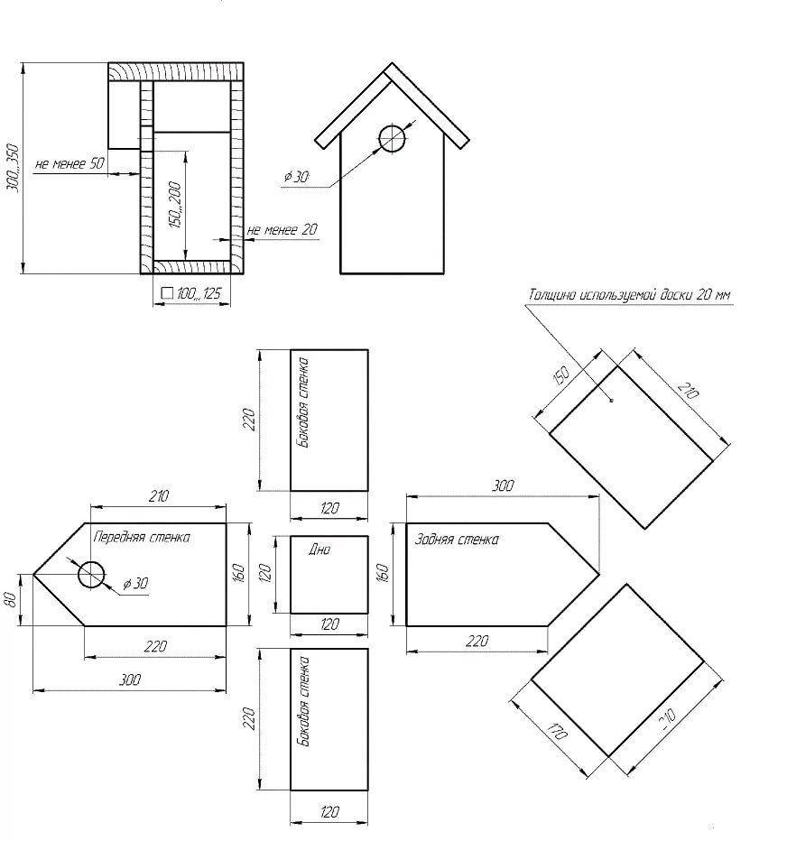 Схема скворечника с размерами из дерева своими руками чертежи