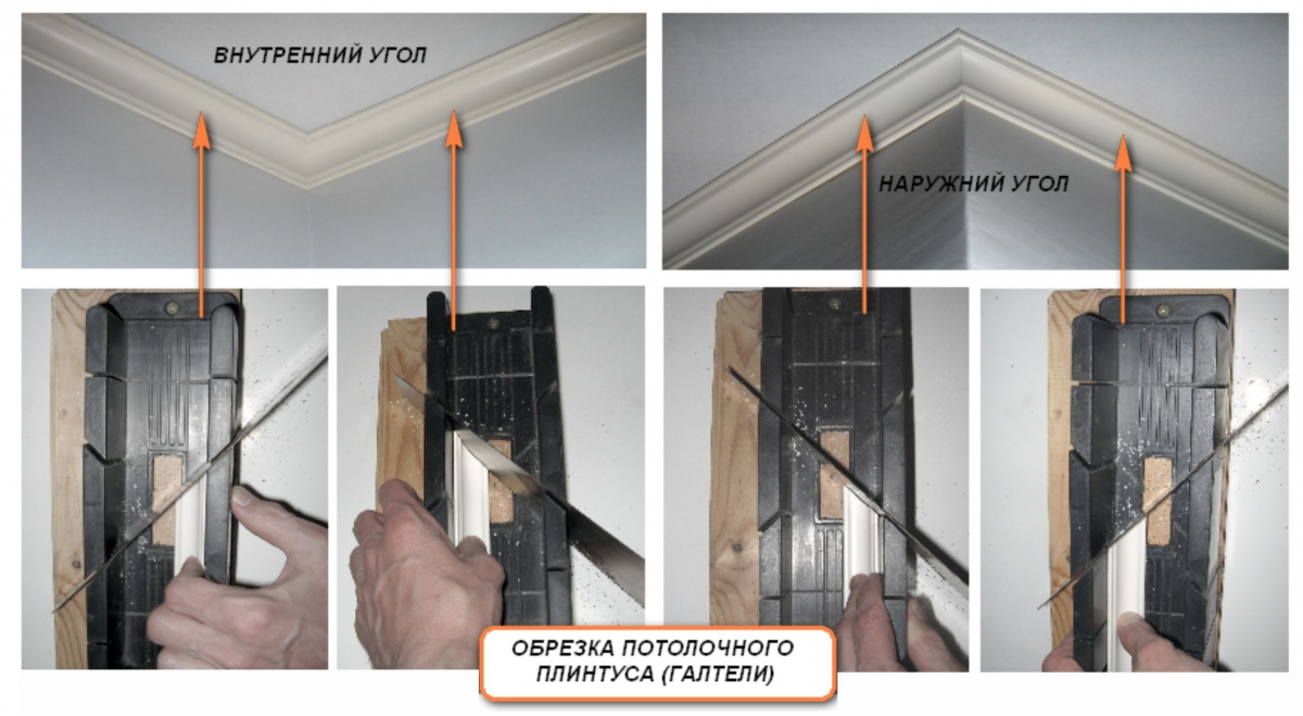 Как правильно зарезать углы на потолочном плинтусе?