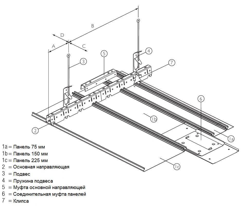 Реечный алюминиевый потолок схема монтажа