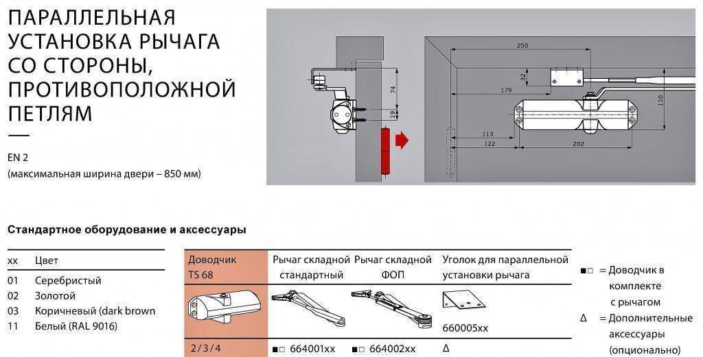 Схема установки доводчика дорма