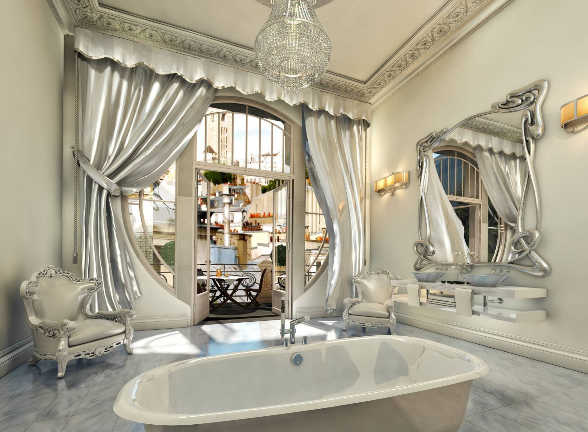Ванная комната в стиле арт-деко, барокко, фото интерьеров