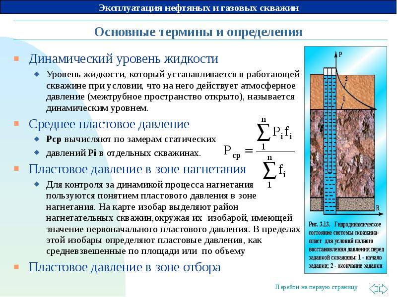 Динамический уровень скважины и статический уровень воды